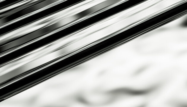 Abstract close-up of sleek black and white diagonal lines with blurred background.