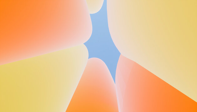 Abstract view of orange and yellow shapes with a blue star-like center.