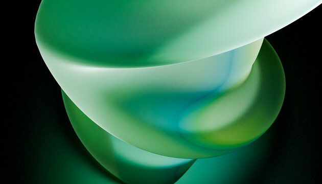 Abstract green and blue gradient swirl forming a dynamic, smooth 3D pattern over a dark background.