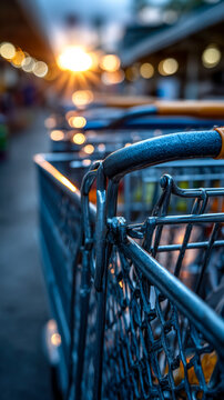 Shopping Carts Lined Up, Dusk Light