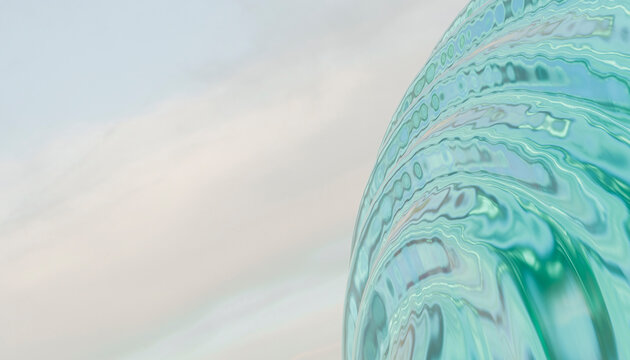 Abstract green and blue swirl against a light sky background creates a vibrant visual effect.