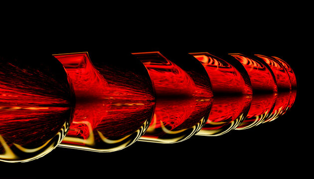 Abstract red and black digital artwork with symmetrical, flowing patterns on a black background.