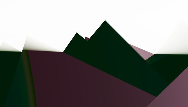 Abstract geometric shapes in dark green and purple on a light background.