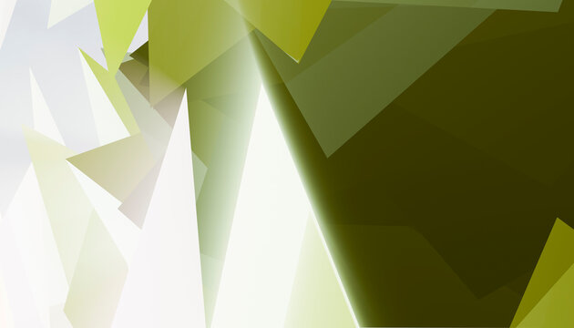 Abstract composition of sharp, overlapping green and white geometric shapes.