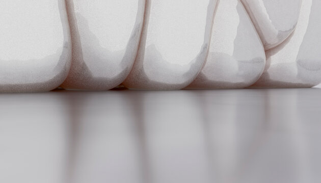Abstract close-up of curved white architectural shapes with smooth reflections on a glossy surface.