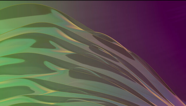 Abstract swirling waves with green and purple gradient creating a flowing motion effect.