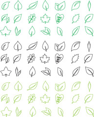 Fototapeta premium Leaf Icons Set, Group, Collection Nature, Botanical and Eco Symbol Vector Set Black and Green Fill and line Leaf Icons for Organic Design