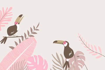 Pink pastel tropical bird border, beige design © Rawpixel.com