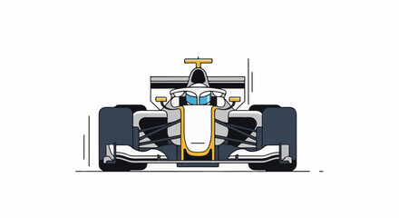 Naklejka premium A sleek, gray and yellow race car with blue accents faces forward