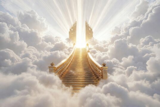 Golden Stairway to Heaven Through Clouds and Light