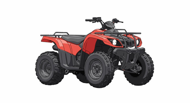 A red all-terrain vehicle with large black tires and a black seat