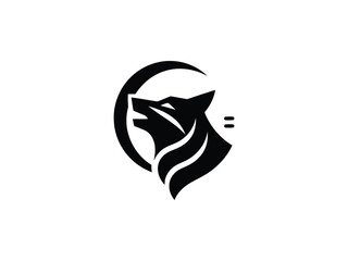 Naklejka premium Fierce Wolf Head Emblem with Crescent Moon Shape