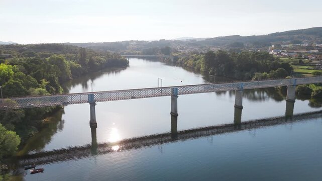 Drone da ponte rodoferrovi&aacute;ria Valen&ccedil;a Tui Portugal Espanha