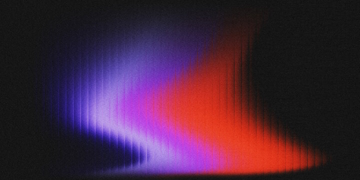 Dark black grainy noise abstract background featuring a smooth purple-to-fiery-red gradient glow, subtle vertical glass groove light streaks.
