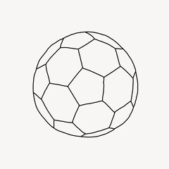 Naklejka premium Simple black and white line drawing of a soccer ball on a plain background.