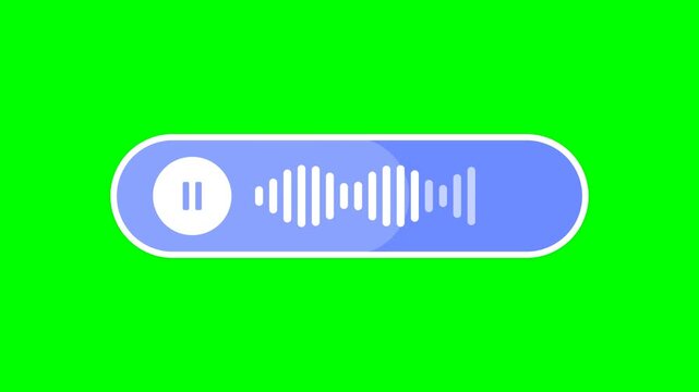 Audio waveform with play/pause button in a rounded rectangle with a light blue gradient against a green screen