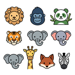 Fototapeta premium A collection of cute cartoon animal faces on white background