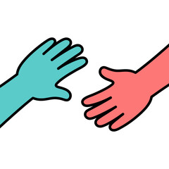 Fototapeta premium Two colorful cartoon hands reaching out to connect with each other