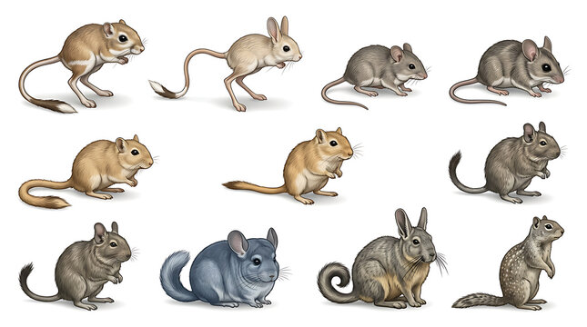 Realistic colored desert rodent icons featuring small mammals with natural fur tones isolated on white background for educational and wildlife projects.