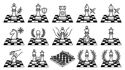 Chess Pieces Icons: Strategy, Game, Competition, Royalty, Victory, Tactics, Intelligence © Gereh