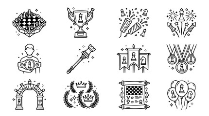 Chess Game Icons: Trophy, Award, Victory, Championship, Strategy, Competition, Icons © Gereh