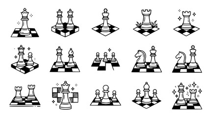 Chess Game Pieces Collection - King, Queen, Rook, Bishop, Knight, Pawn Icons © Gereh