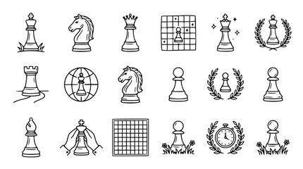 Chess Pieces and Game Elements Hand-Drawn Icon Set © Gereh