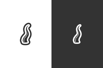 A minimalist, stylized illustration of an octopus tentacle against a stark white and black background © DzgnVibe