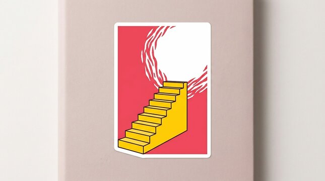 staircase leads to nowhere with abstract swirling lines around top
