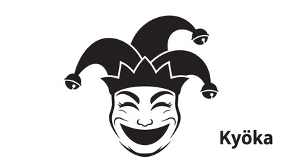 Fototapeta premium Joker Face Logo with Black and White Cap and Smiling Mouth on Clean White Background, Brand Typography Beside It