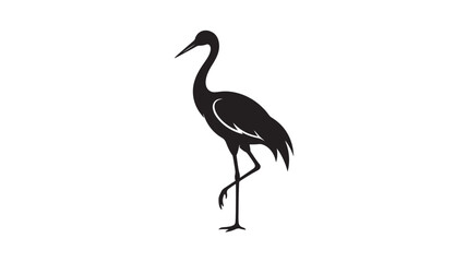 Obraz premium Crane Bird Silhouette Standing on One Leg in Black, Clean Vector Style with White Background Space Featuring Wildlife, Animal Icon, Minimal Design