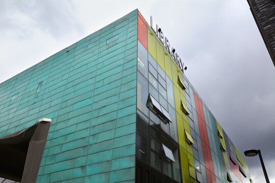 LONDON, UK - JULY 8, 2024: Peckham Library award winning library and community centre building in Peckham district in London Borough of Southwark. Recipient of Stirling Prize by RIBA.