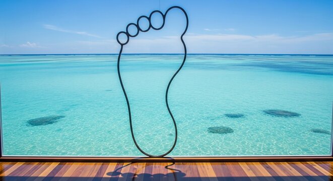 Footprint silhouette over turquoise water