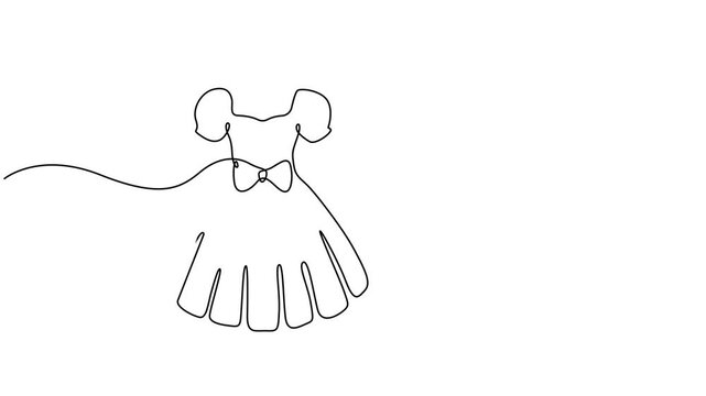 simple dress with a bow at the waist animation continuous one line drawing, Animation of a single line drawing of a dress. Continuous contour movement of a dress. Animated self drawing of dirndl dress