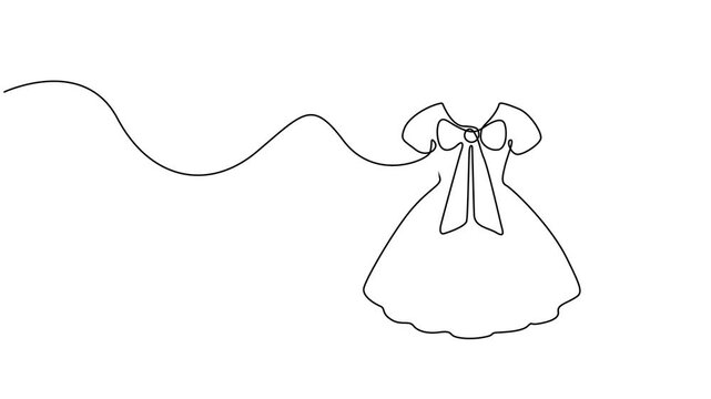 simple dress with a bow at the waist animation continuous one line drawing, Animation of a single line drawing of a dress. Continuous contour movement of a dress. Animated self drawing of dirndl dress