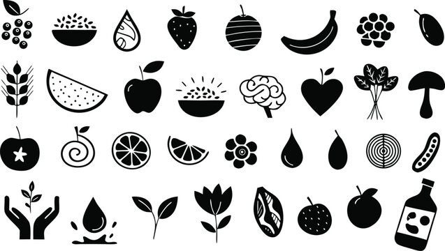 Food And Plant Silhouettes On A White Background