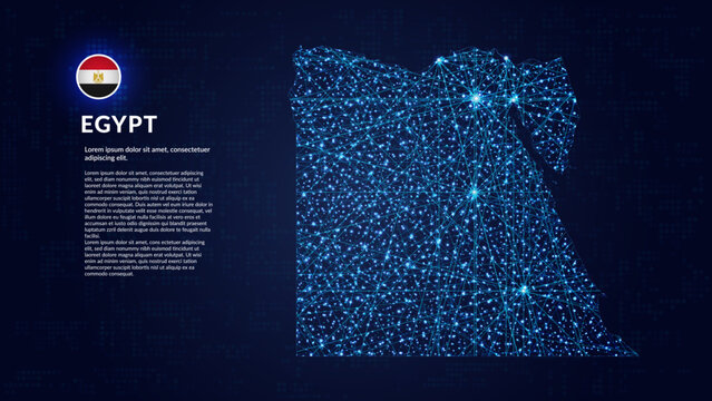 Map of Egypt. Digital and interconnected country highlighting most important cities.