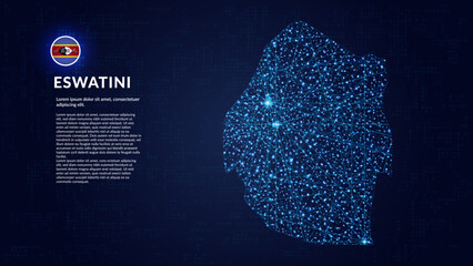 Map of Eswatini. Digital and interconnected country highlighting most important cities. © Planet Caravan