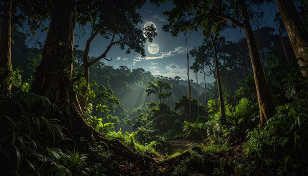 Forest moon night scene
