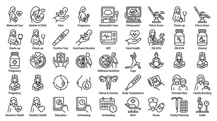 Maternal care and pregnancy health linear icons for prenatal wellness © rara