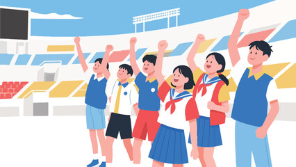 Fototapeta premium Excited Students Celebrating in a Stadium Vector Illustration