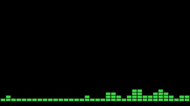 Digital Audio Frequency Visualizer Representing Dynamic Sound Waves and Beat Patterns in Green Neon Pixel Art