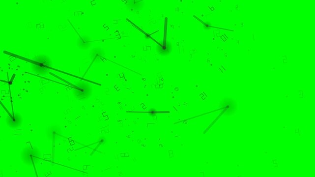Abstract time concept with clock hands and numbers on a green background