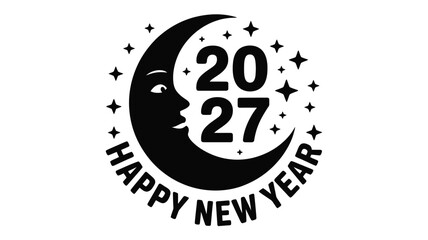 Fototapeta premium New Year, Happy New Year, Lunar Celebration, 2027 Vector Icon, Black and White Design, Greeting Card Element
