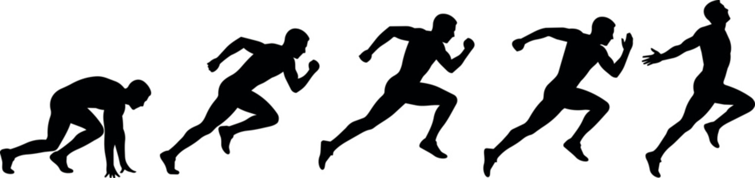 Sequence of a runner's motion from starting position to full sprint