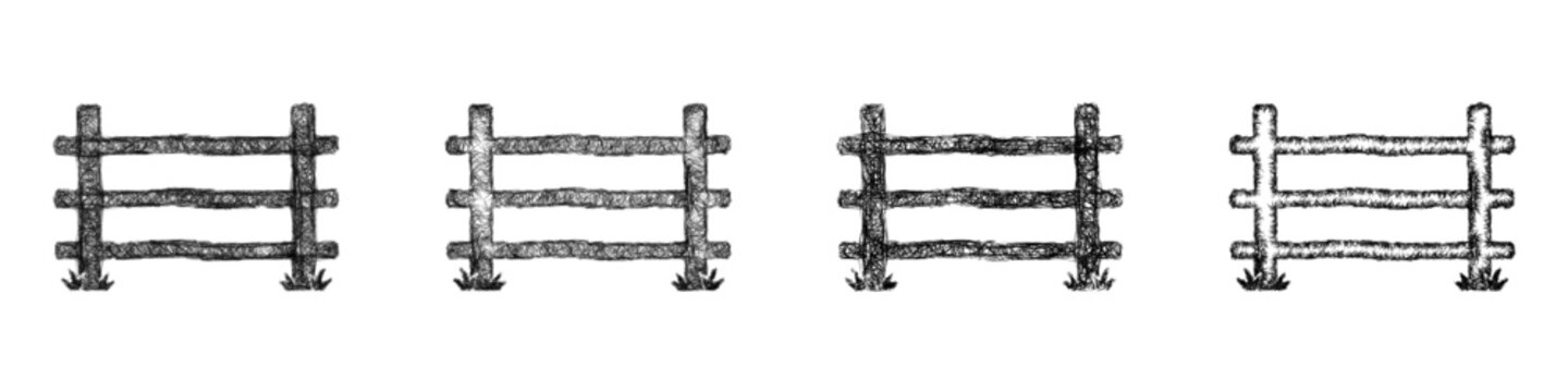 Monochrome sketch split rail fence icon design set