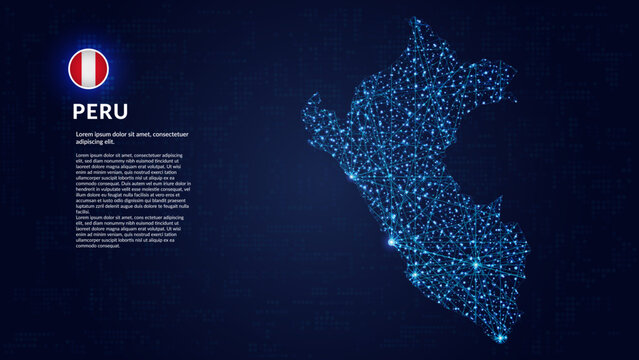 Map of Peru. Digital and interconnected country highlighting most important cities.