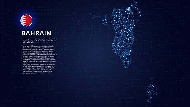 Map of Bahrain. Digital and interconnected country highlighting most important cities.