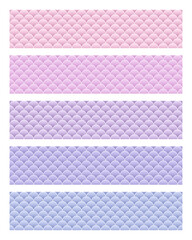 Cute marine pattern collection. Set of fish scale seamless background. Orange pink purple and violet reptile skin texture. Mermaid backdrop with gradient. Vector illustration. Sea wrapping paper. © Iryna