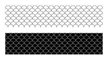 Outline black and white mermaid seamless background. Fish scale pattern. Reptile skin monochrome texture. Cute marine backdrop. Vector illustration. Retro sea wrapping paper. © Iryna
